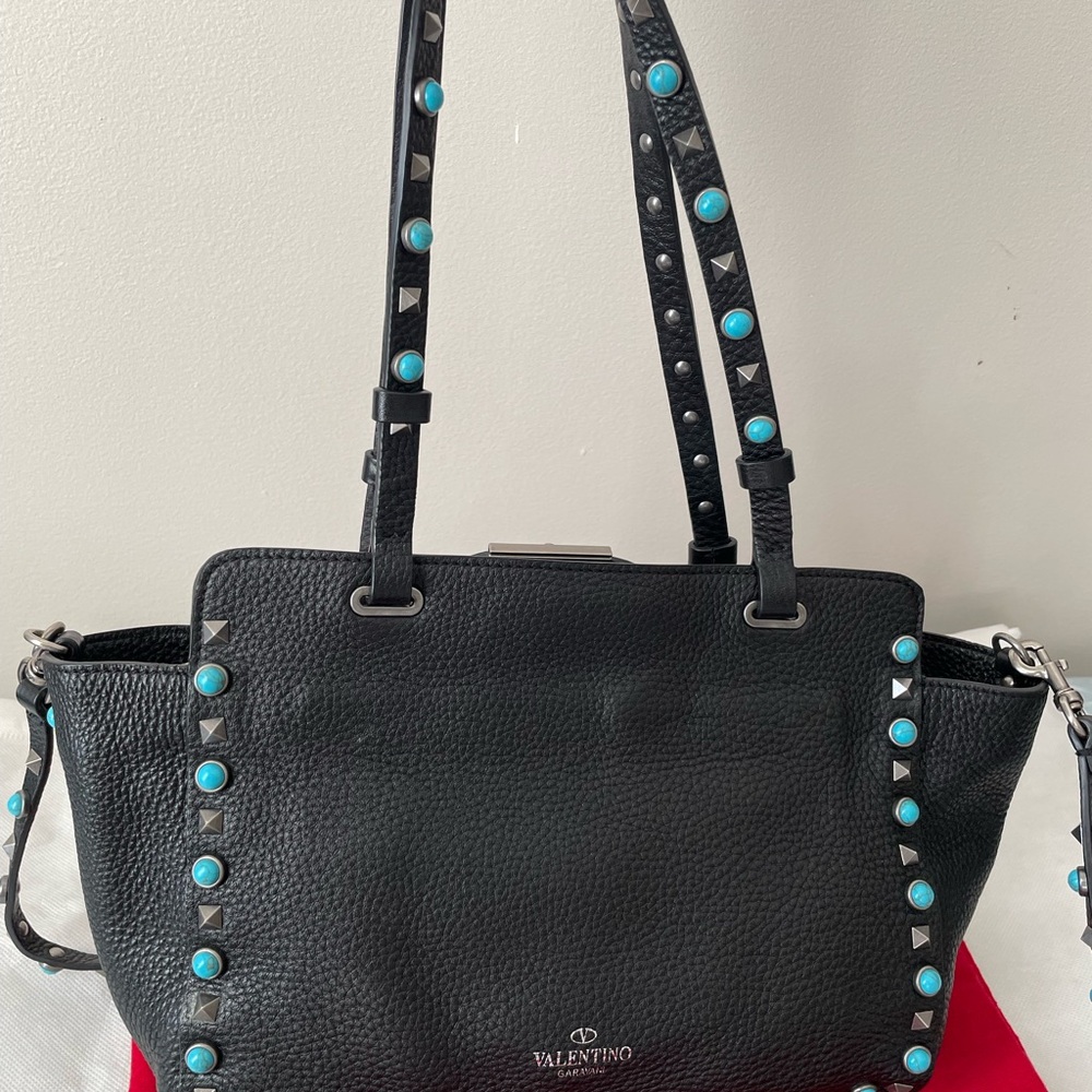 Valentino Garavani Black Crossbody Bag with Turquoise Studs - Picture 7 of 12